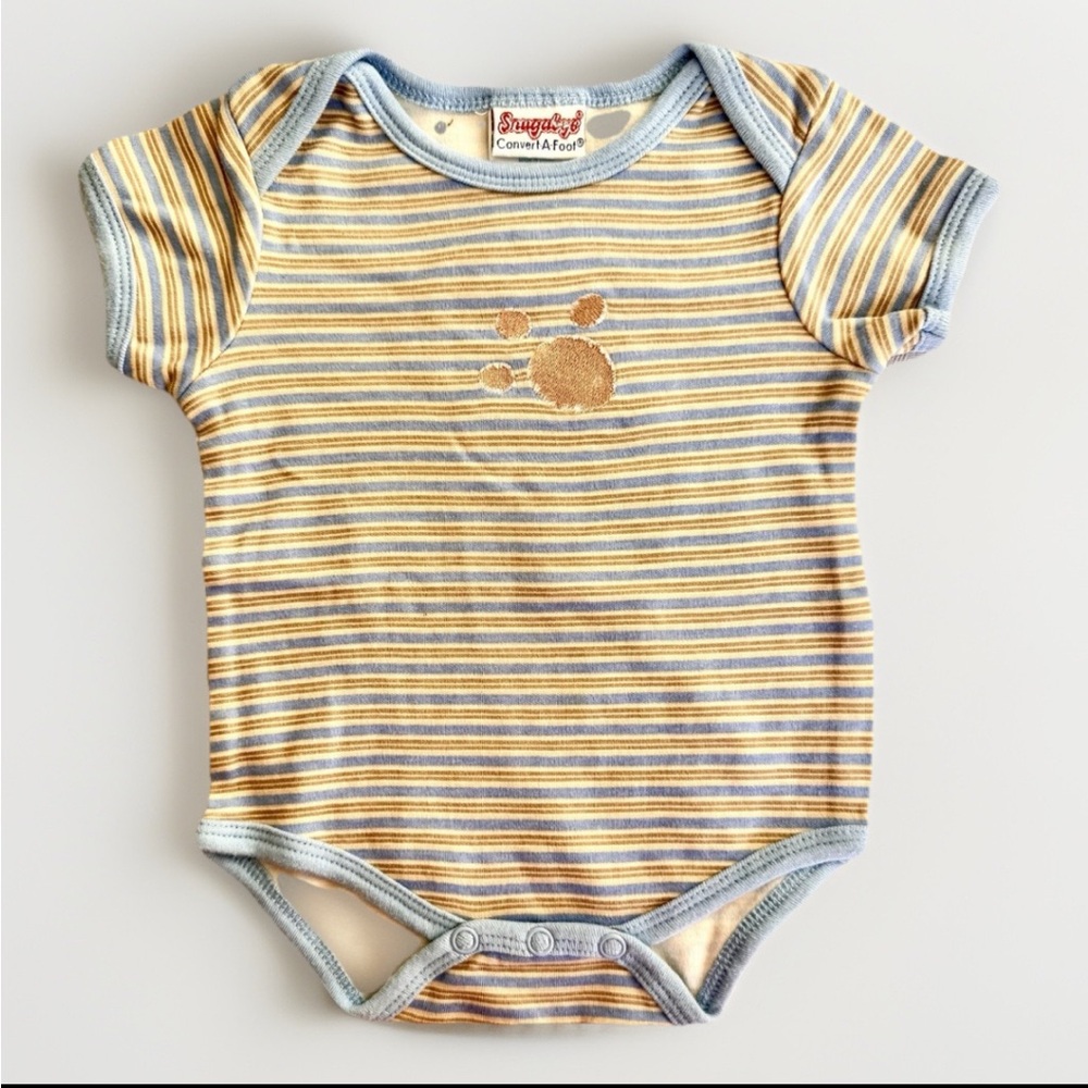 Vintage‎ Snugabye Convert-A-Foot Baby Bodysuit 3M Stripe Paw Print One-Piece